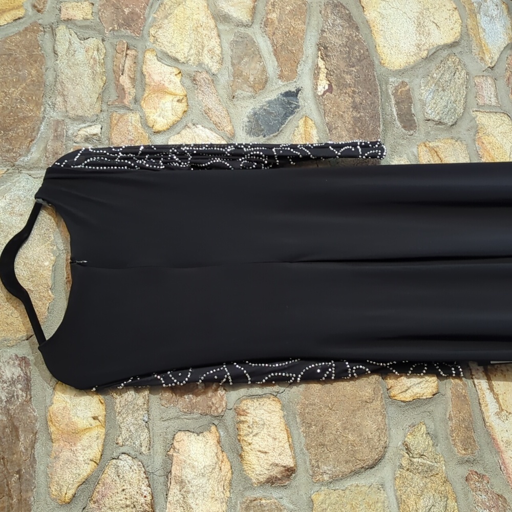 Marina Matte Jersey Sheer Beaded V-Neck Knot Bodice Jumpsuit - Picture 11 of 14